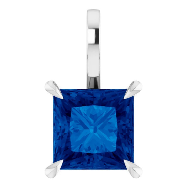 Square Princess Cut Center 4 Claw Prongs Pendant and Necklace