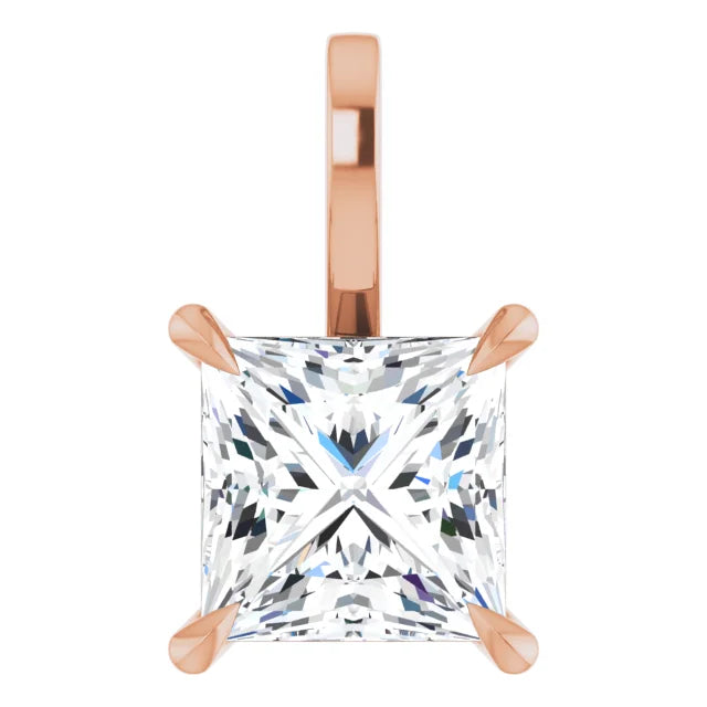 Square Princess Cut Center 4 Claw Prongs Pendant and Necklace