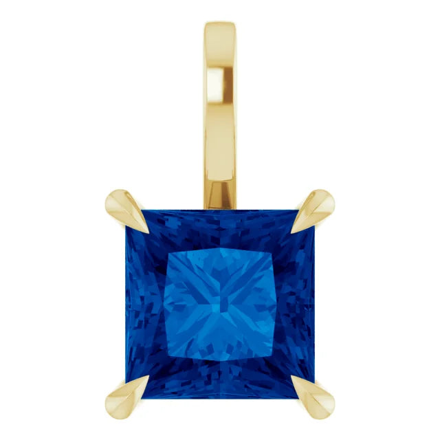 Square Princess Cut Center 4 Claw Prongs Pendant and Necklace