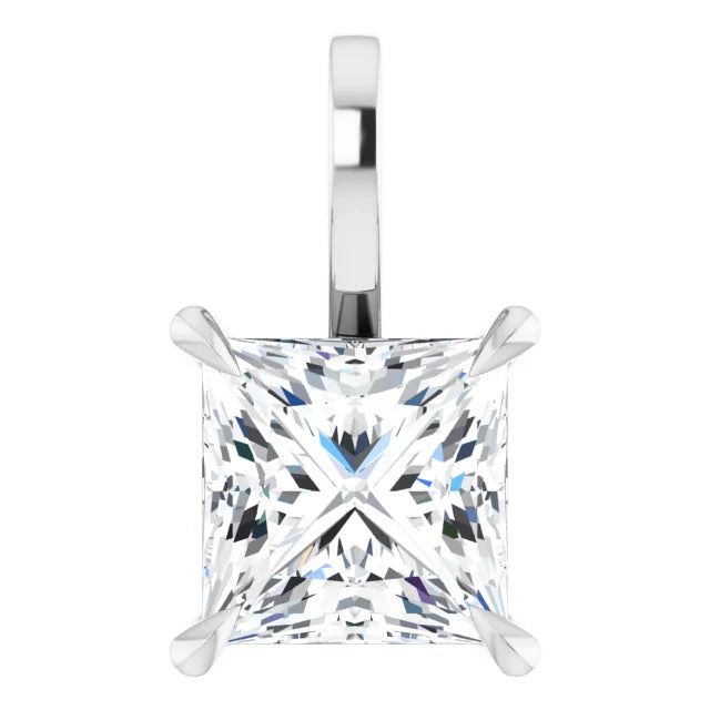 Square Princess Cut Center 4 Claw Prongs Pendant and Necklace