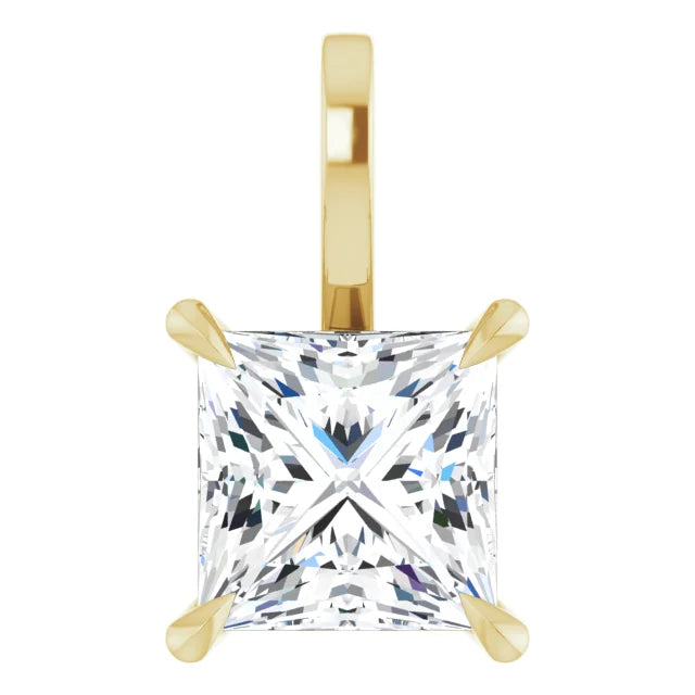 Square Princess Cut Center 4 Claw Prongs Pendant and Necklace