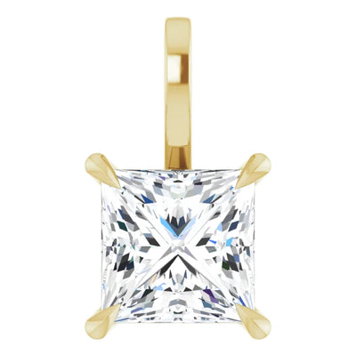 Square Princess Cut Center 4 Claw Prongs Pendant and Necklace