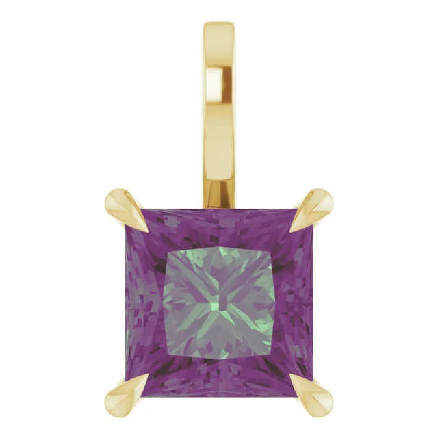 Square Princess Cut Center 4 Claw Prongs Pendant and Necklace