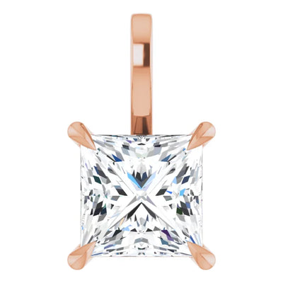 Square Princess Cut Center 4 Claw Prongs Pendant and Necklace