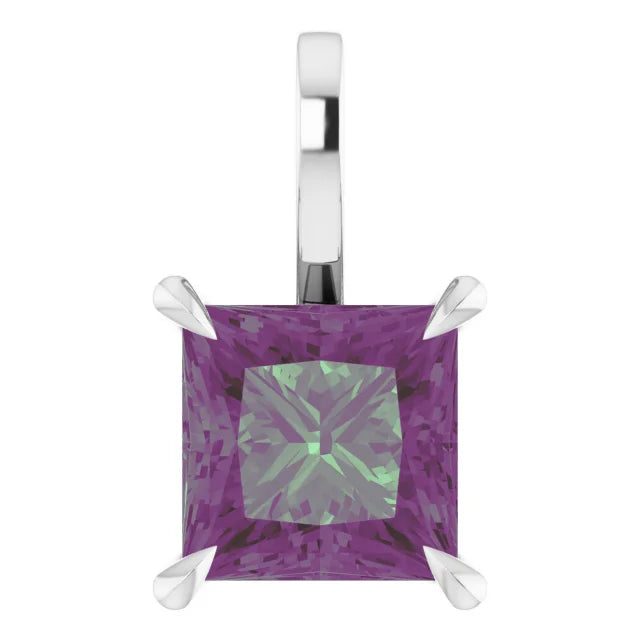 Square Princess Cut Center 4 Claw Prongs Pendant and Necklace