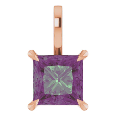 Square Princess Cut Center 4 Claw Prongs Pendant and Necklace