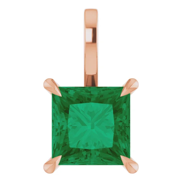 Square Princess Cut Center 4 Claw Prongs Pendant and Necklace