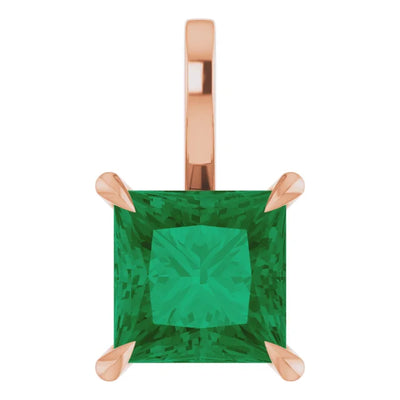 Square Princess Cut Center 4 Claw Prongs Pendant and Necklace