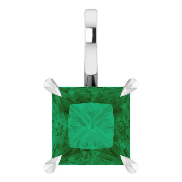 Square Princess Cut Center 4 Claw Prongs Pendant and Necklace