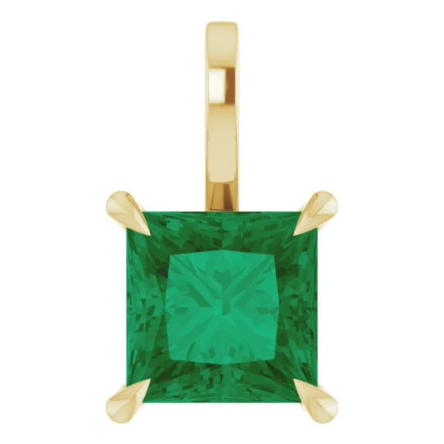 Square Princess Cut Center 4 Claw Prongs Pendant and Necklace