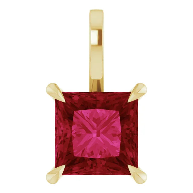 Square Princess Cut Center 4 Claw Prongs Pendant and Necklace