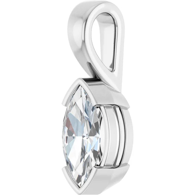 Marquise Center Half Bezel Pendant and Necklace