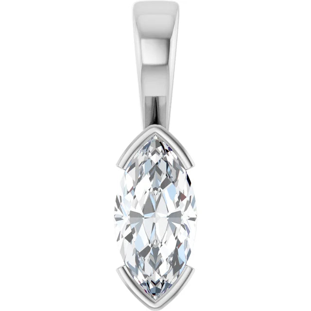 Marquise Center Half Bezel Pendant and Necklace