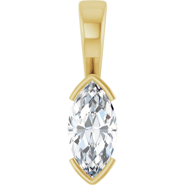 Marquise Center Half Bezel Pendant and Necklace