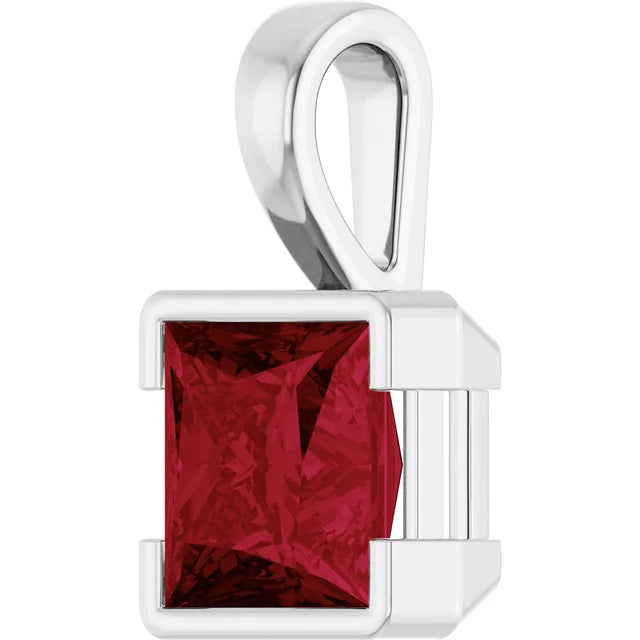 Square Princess Cut Center Half Bezel Pendant and Necklace