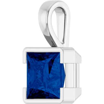 Square Princess Cut Center Half Bezel Pendant and Necklace