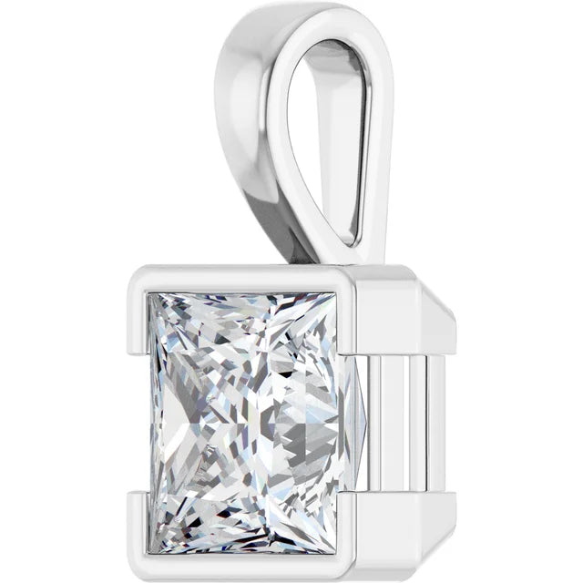 Square Princess Cut Center Half Bezel Pendant and Necklace