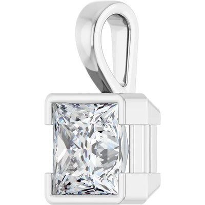Square Princess Cut Center Half Bezel Pendant and Necklace