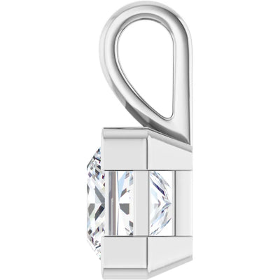 Square Princess Cut Center Half Bezel Pendant and Necklace