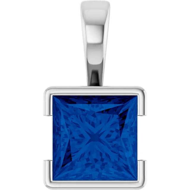 Square Princess Cut Center Half Bezel Pendant and Necklace