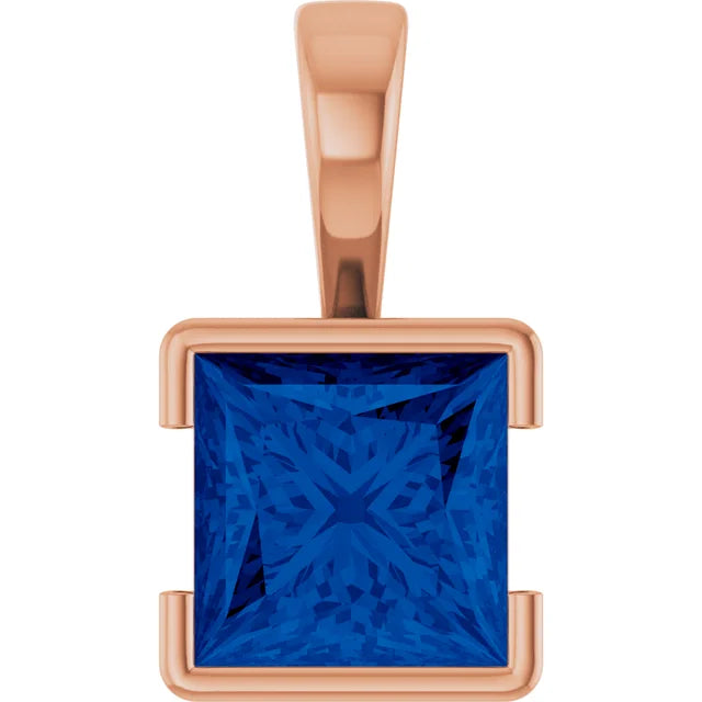 Square Princess Cut Center Half Bezel Pendant and Necklace