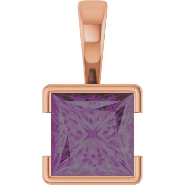 Square Princess Cut Center Half Bezel Pendant and Necklace