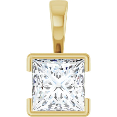 Square Princess Cut Center Half Bezel Pendant and Necklace