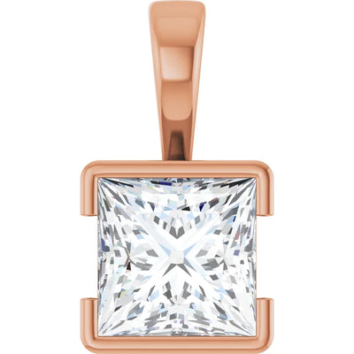 Square Princess Cut Center Half Bezel Pendant and Necklace