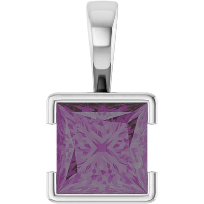 Square Princess Cut Center Half Bezel Pendant and Necklace