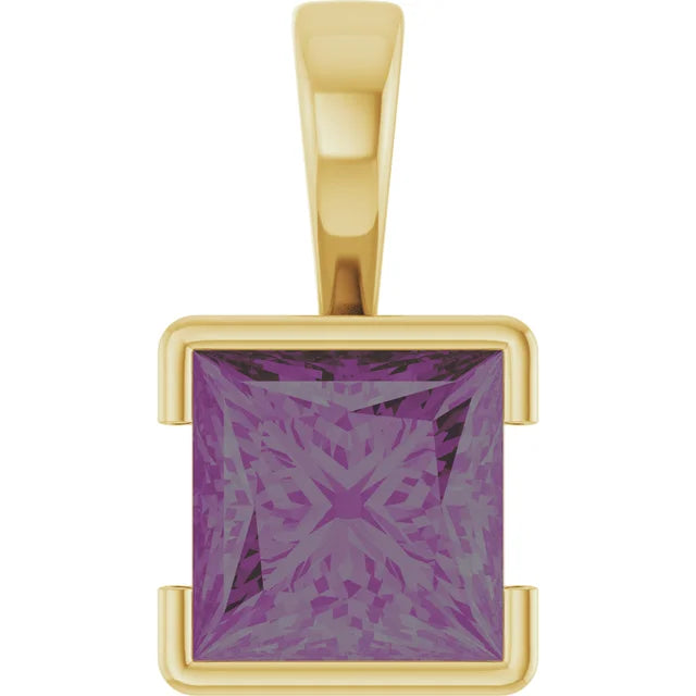 Square Princess Cut Center Half Bezel Pendant and Necklace