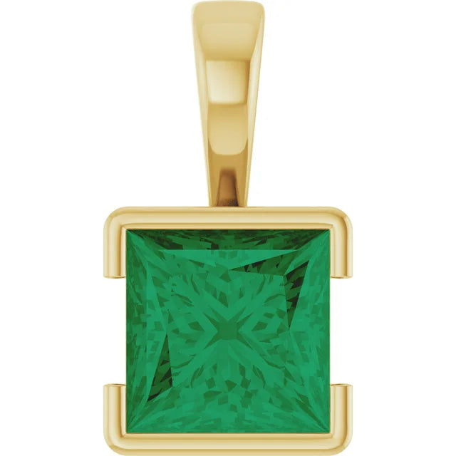Square Princess Cut Center Half Bezel Pendant and Necklace