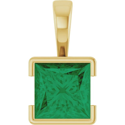 Square Princess Cut Center Half Bezel Pendant and Necklace