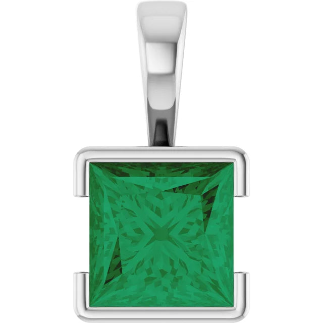 Square Princess Cut Center Half Bezel Pendant and Necklace