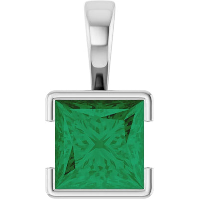 Square Princess Cut Center Half Bezel Pendant and Necklace