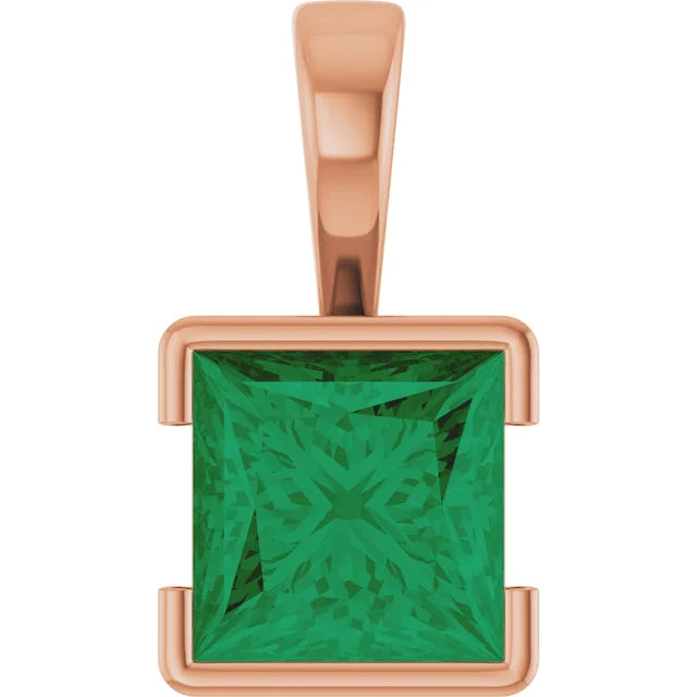 Square Princess Cut Center Half Bezel Pendant and Necklace