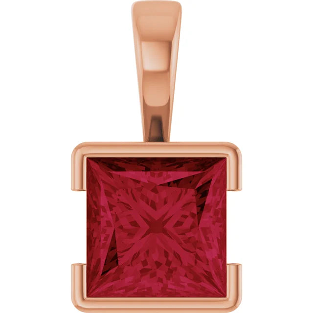 Square Princess Cut Center Half Bezel Pendant and Necklace