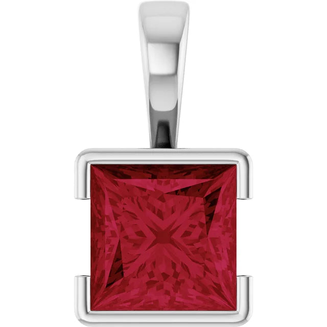 Square Princess Cut Center Half Bezel Pendant and Necklace