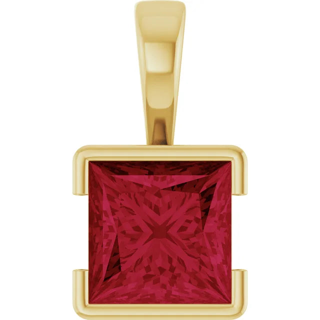 Square Princess Cut Center Half Bezel Pendant and Necklace