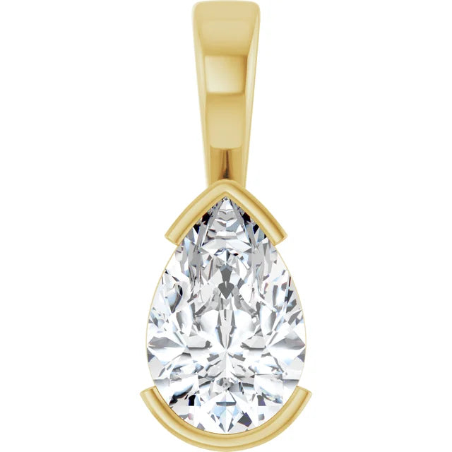Pear Center Half Bezel Pendant and Necklace
