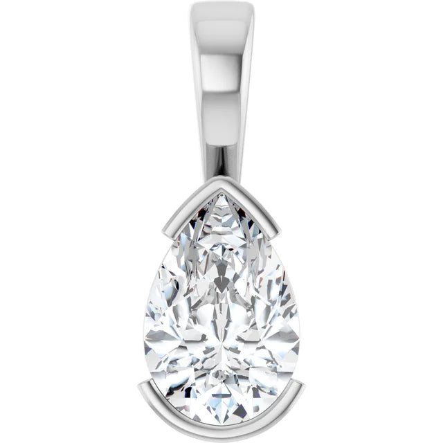 Pear Center Half Bezel Pendant and Necklace