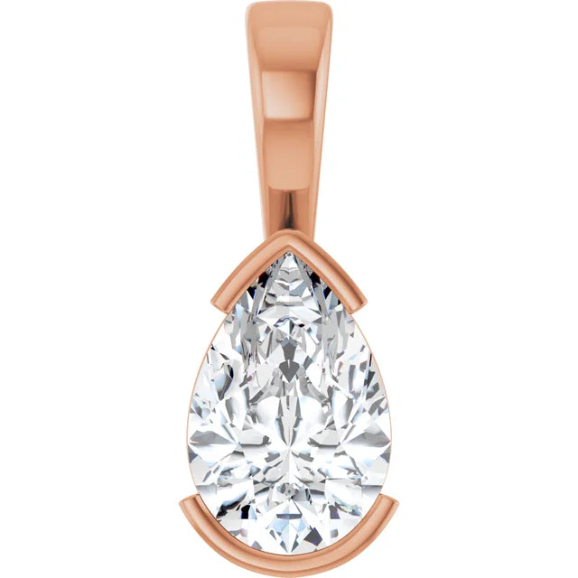 Pear Center Half Bezel Pendant and Necklace