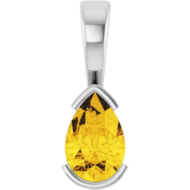 Pear Center Half Bezel Pendant and Necklace