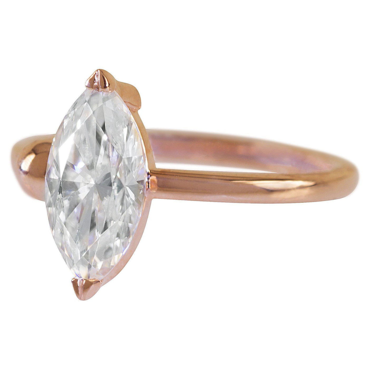 12x6mm or 1.8cts. DEW Marquise Moissanite Solitaire 14k Rose Gold Ring