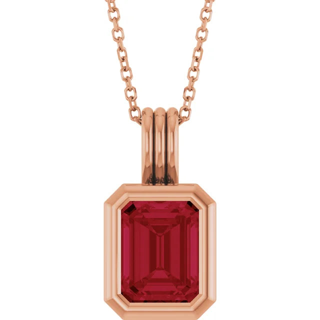 Emerald Center Open Sides Bezel Set Pendant and Necklace