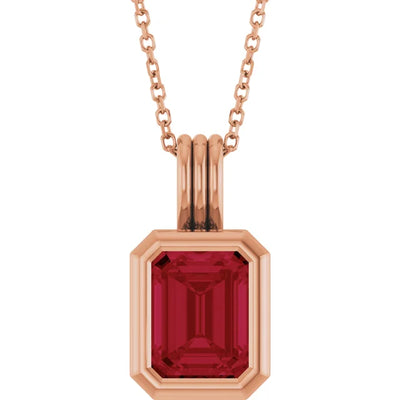 Emerald Center Open Sides Bezel Set Pendant and Necklace
