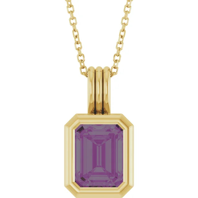 Emerald Center Open Sides Bezel Set Pendant and Necklace