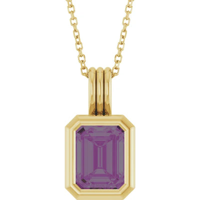 Emerald Center Open Sides Bezel Set Pendant and Necklace