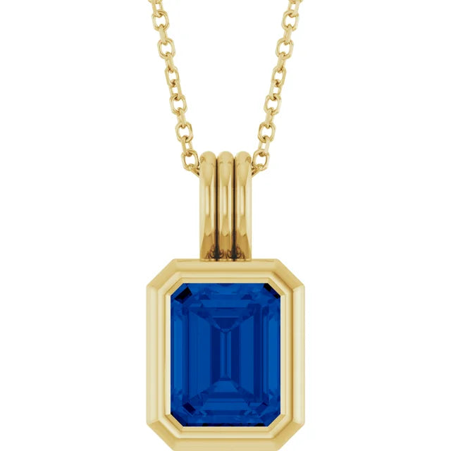 Emerald Center Open Sides Bezel Set Pendant and Necklace