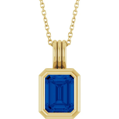 Emerald Center Open Sides Bezel Set Pendant and Necklace