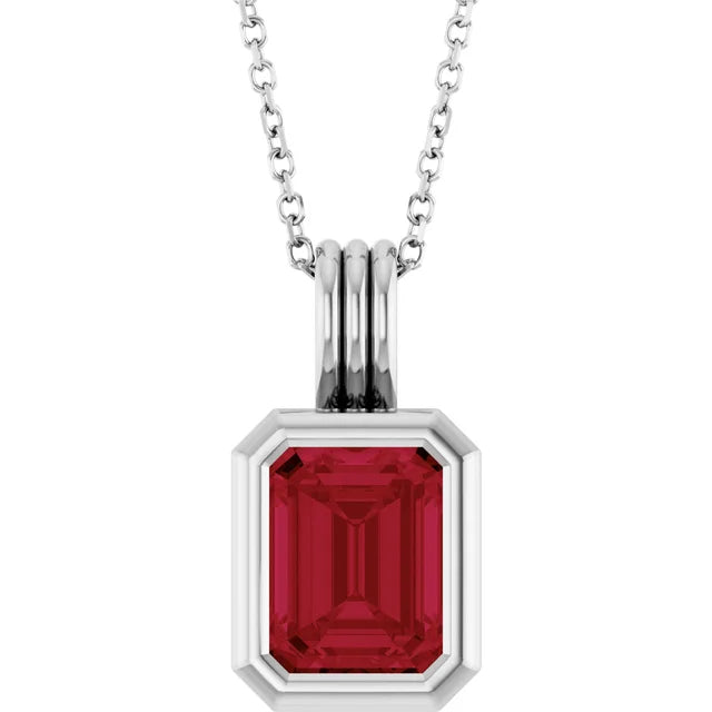 Emerald Center Open Sides Bezel Set Pendant and Necklace